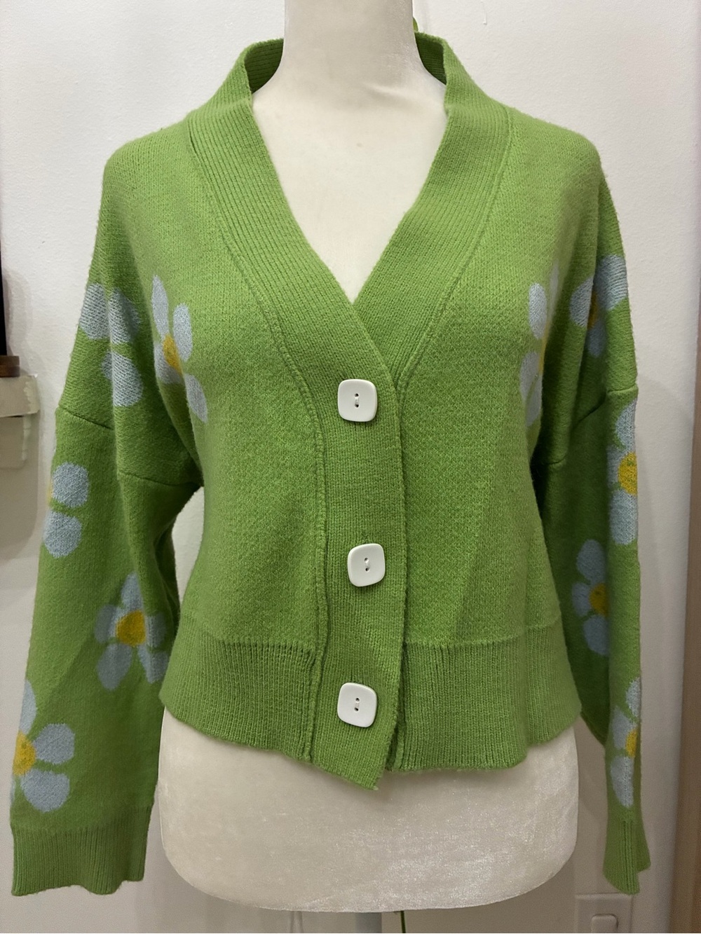 Green Floral Cardigan Sweater